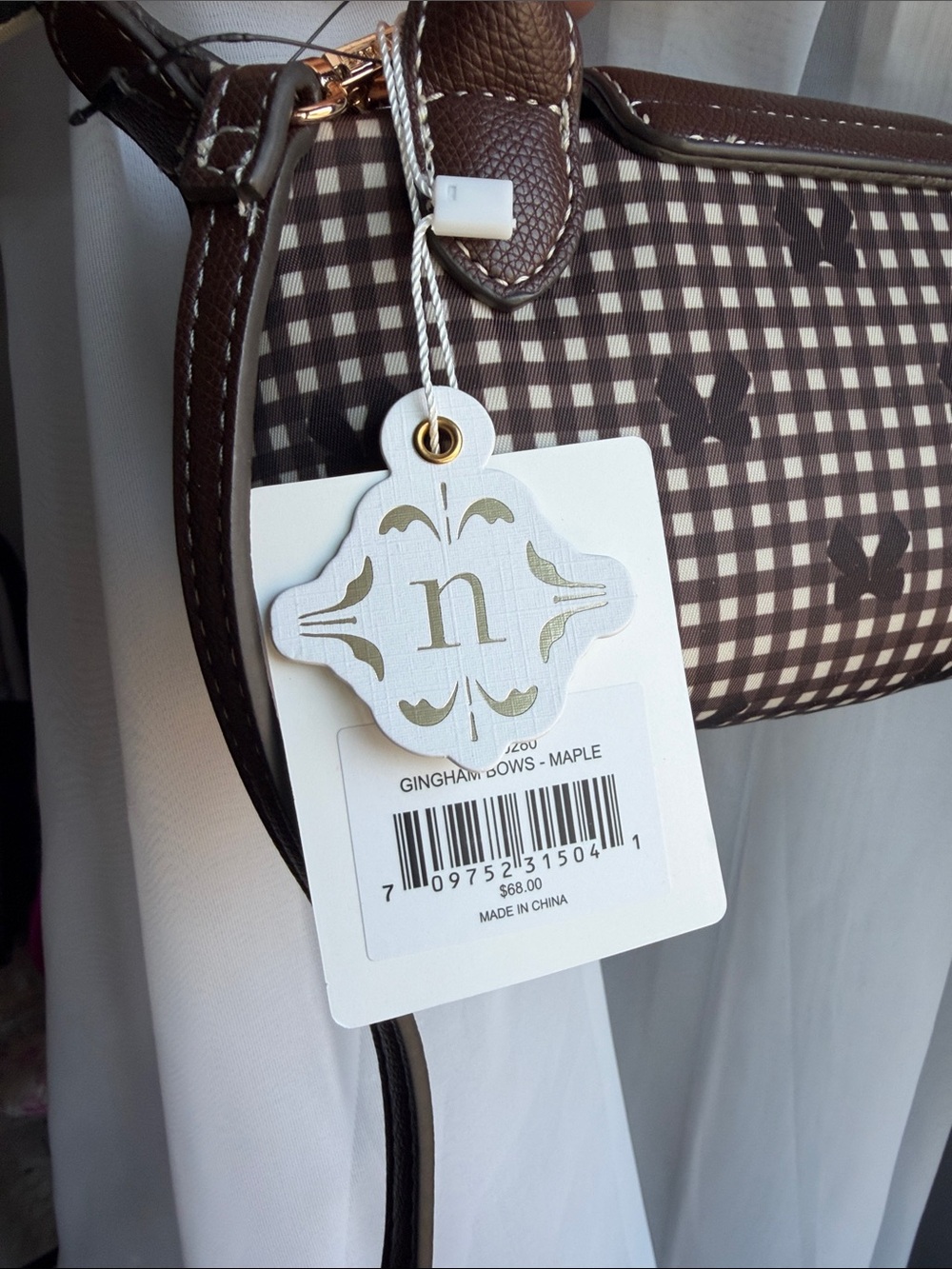 Nanette Lapore Brown Gingham Crossbody Handbag with Top Handle - Picture 2 of 3
